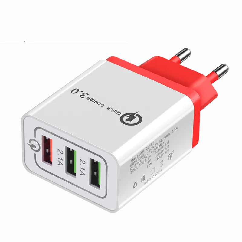 3 порта быстрое зарядное устройство 3,0 USB зарядное устройство для телефона Быстрая зарядка ЕС Разъем для samsung Galaxy S9 S8 S8 plus S7 S6 Edge Plus Note8 Note 5 - Тип штекера: Red Charger