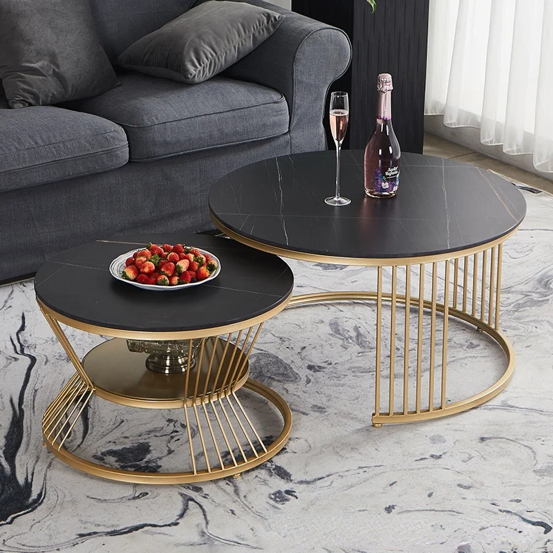 

Nordic retractable child-mother coffee table combination living room double-layer circular office creative small coffee table