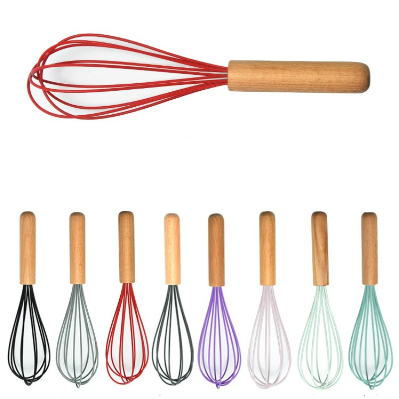 

Manual Egg Beater Mixer Mini Wooden Kitchen Egg Whisk Bake Tool Egg Agitator Silicone Eco-Friendly