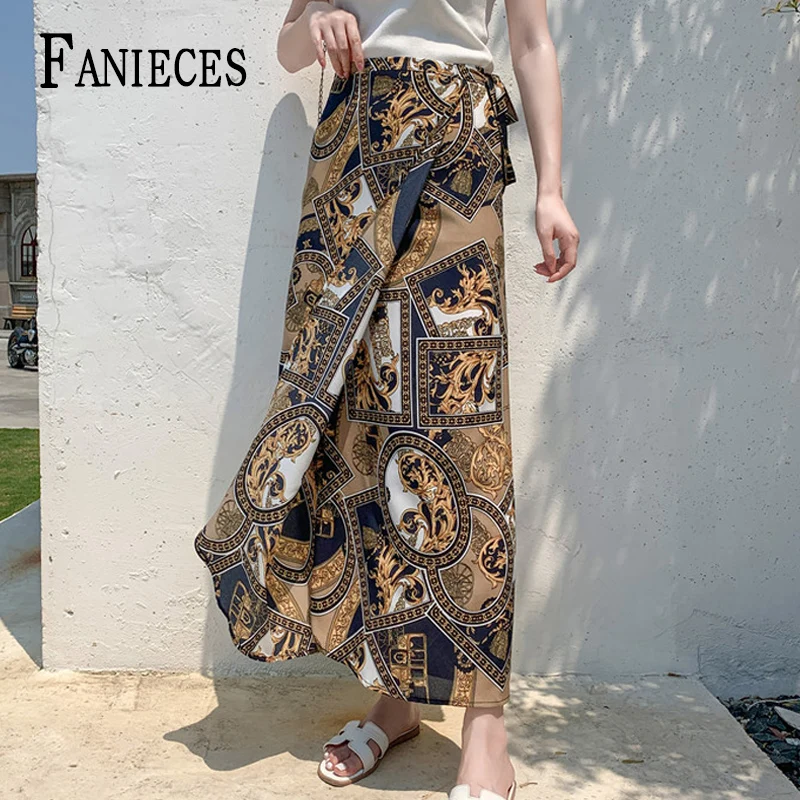 

Summer Boho Print Holiday Beach A-Line Skirts Women Casual High Waist Long Slim Wrap Floral Skirt Lady Bohemia One Piece Skirts