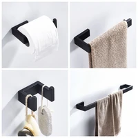 matte black 304 stainless steel bathroom hardware set robe hook towel bar toilet paper towel holder bathroom accessories
