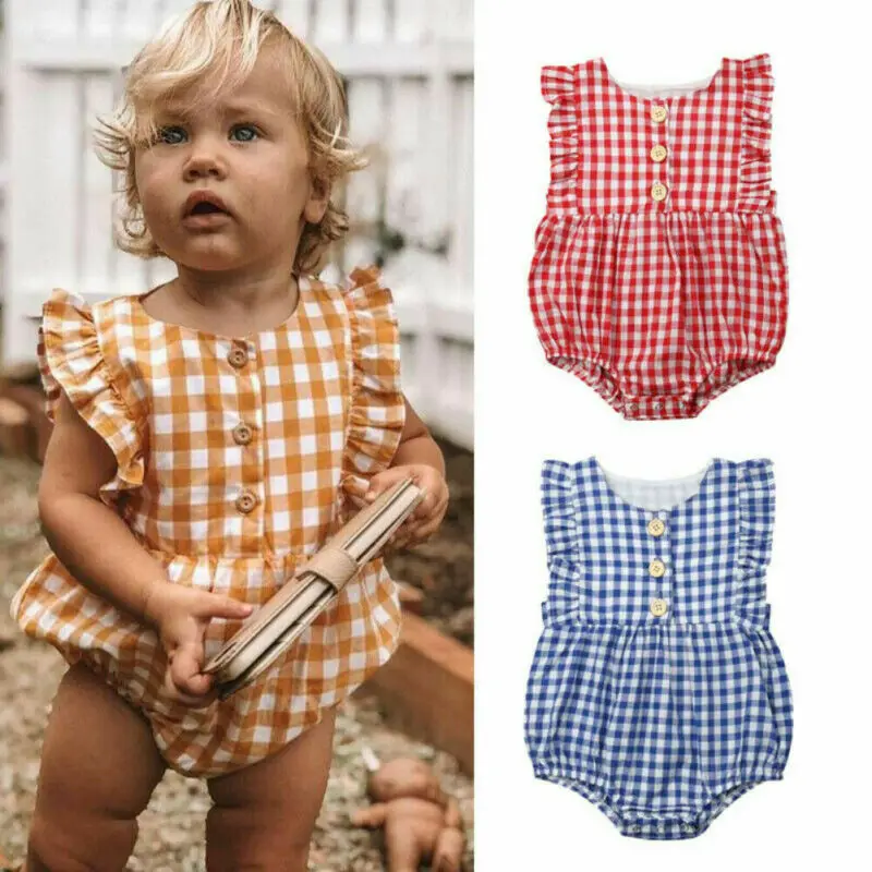 

Newborn Kids Outfits Clothes Baby Girls Plaid Cotton Romper Bodysuit Jumpsuit