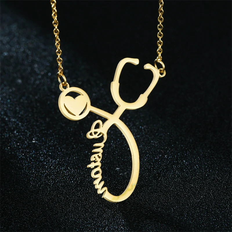 

Стильное креативное ожерелье-стетоскоп в форме сердца из нержавеющей стали с гравировкой имени для женщин Свадебное Ожерелье для помолвки