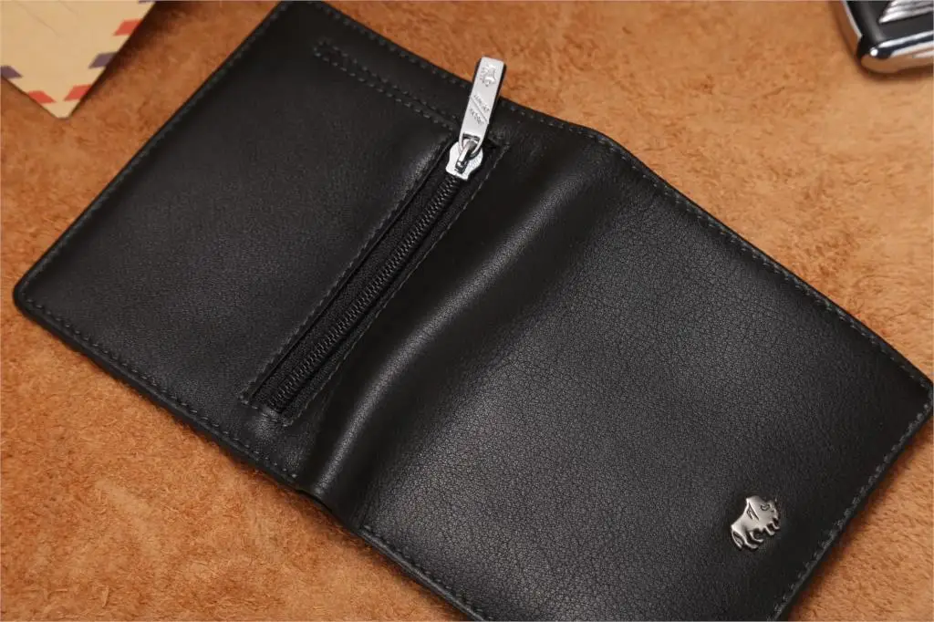 BISON DENIM модные мужские кошельки из натуральной кожи мини маленький кошелек держатель для карт с карманом для монет на молнии