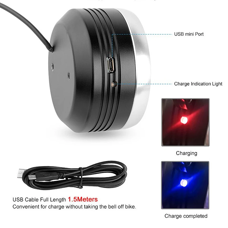 

Bicycle Electric Bell 125Db USB Charge Horn Cycle Motorcycle Scooter Trumpet Anti-Theft