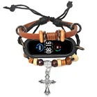 Ремешок для смарт-часов mi band 5, кожаный ремешок в стиле ретро, плетеный браслет с бусинами, резиновый чехол для Xiaomi Mi Band 345 correa