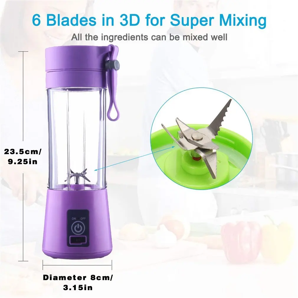 

Portable Multifunction Juicer 400ml 6 Leaf Juice Cup Usb Rechargeable High Power High Speed Juicer