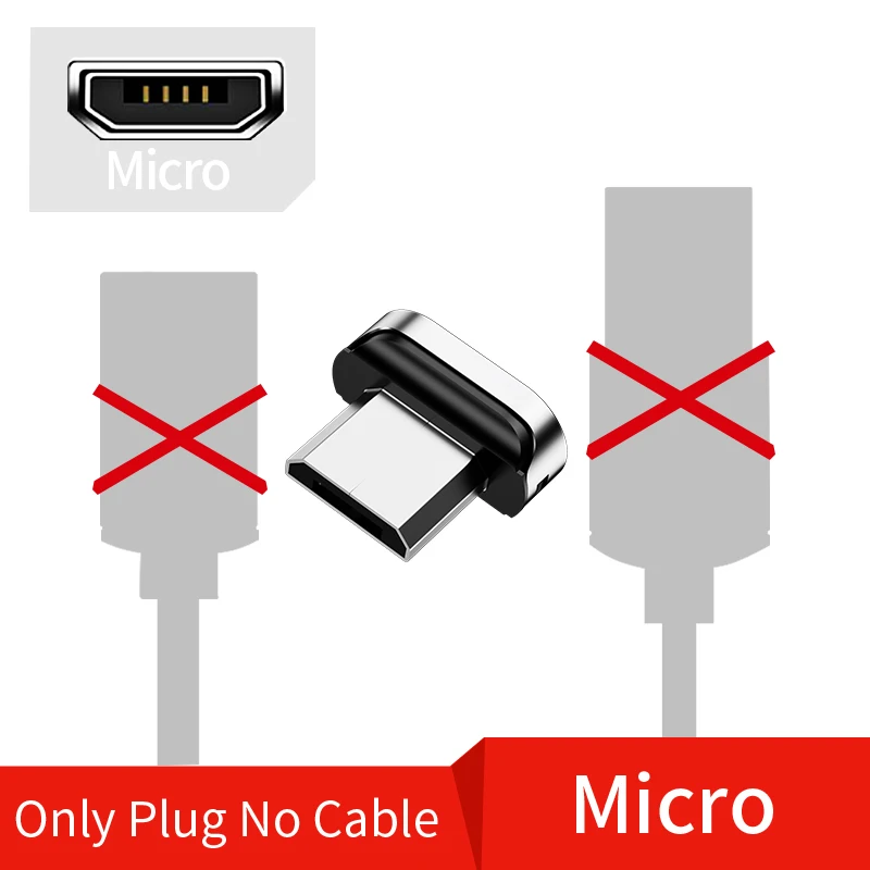 Only Micro Plug Магнитный USB кабель Micro USB Type C Магнитный кабель для iphone Samsung Huawei USB C Android зарядное устройство Быстрая зарядка данных USB шнур - Цвет: Only Micro Plug