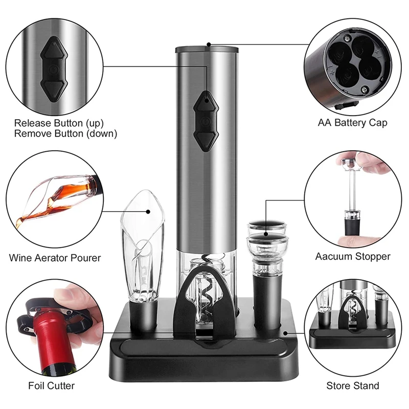 

Electric Wine Bottle Opener,Automatic Wine Opener Gift Set Wine Opener Electric for Kitchen Bar Restaurant