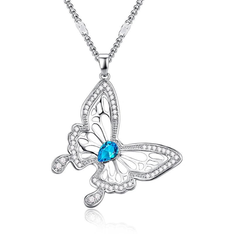 Blue pendant Lingmei, новинка, модные свадебные кольца с бабочкой, синяя Радуга, циркониевое ювелирное изделие для женщин, серебряное кольцо, подвеска, ожерелье, цепь, вечерние, подарки - Окраска металла: Blue pendant