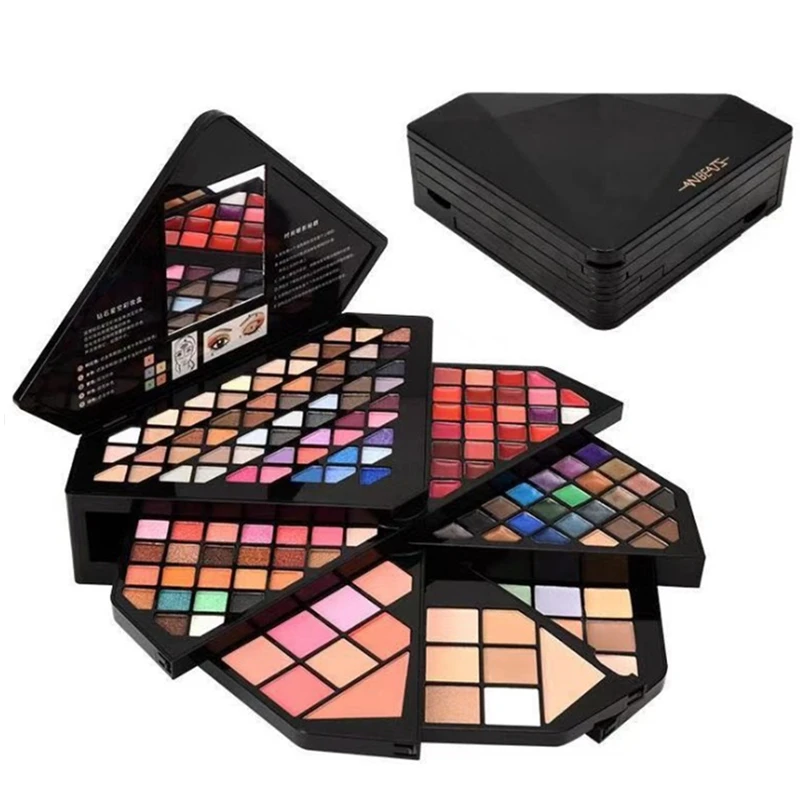Набор палетки для макияжа 153 цветов с кисточкой матовые мерцающие тени век помада восстанавливающая пудра