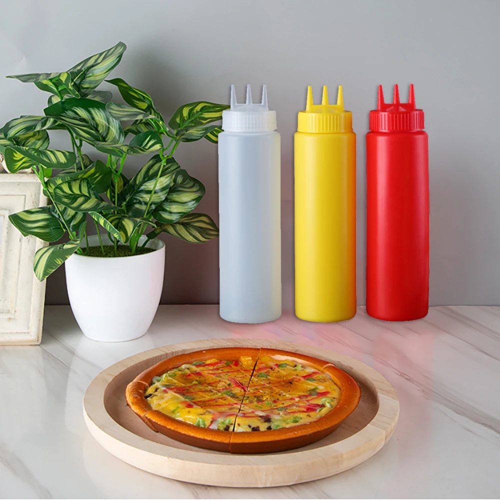 

Plastic Condiment Container Squeeze Bottles 16 Ounce with 3 Nozzles for Ketchup, BBQ, Sauces, Syrup,Dressings, Arts and Crafts