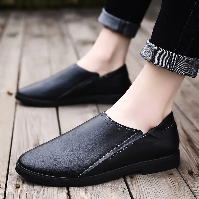 men Shoes Fashion Leather Slip-on Casual Soft Moccasins Comfortable outdoor Flat Men Black Driving Cool Loafers | Обувь