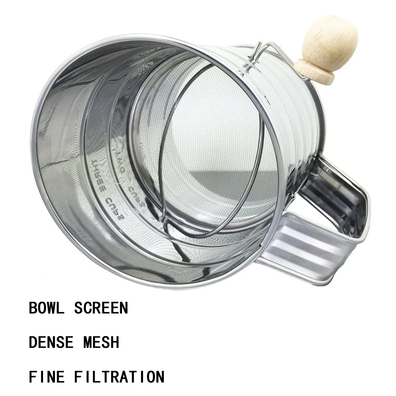 

Flour Sifter Sieve 3-cup Stainless Steel Rotary Hand Crank Flour S Ifter With 2wire Agitator Icing Sugar Sifter Bake Utensil Hot