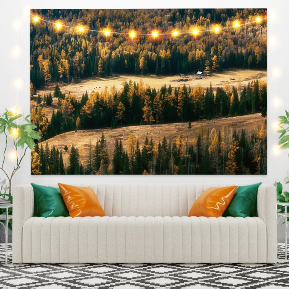 

Brown Forest Landscape Tapestry Vintage Exotic Summer Plant Nature Frame for Bedroom Photography Wall Decor