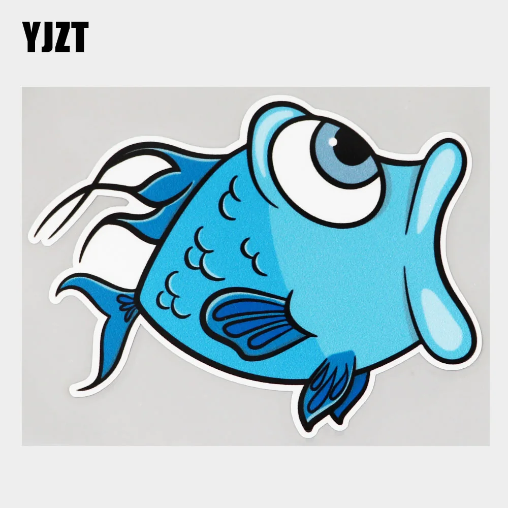 

YJZT 14.1CM×10.4CM Lovely Blue Fish With Open Moute Decal PVC Car Sticker 11C-0460