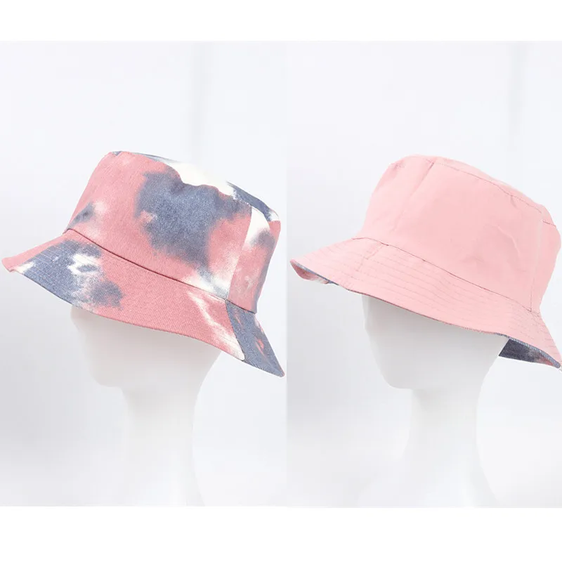 

Tie Dye Double-sided Wearing Cap Visor Rainbow Color Bucket Hat Men Women Cotton Flat Sun Hat Reversible Sun Fisherman Hat Black