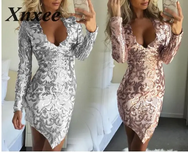 Новое Европейское и американское Сексуальное Женское Платье с длинным рукавом