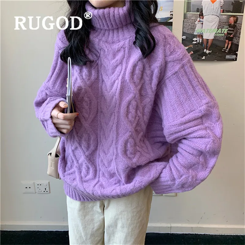 Женский свитер с высоким воротом RUGOD Зимний Свитер оверсайз в Корейском стиле