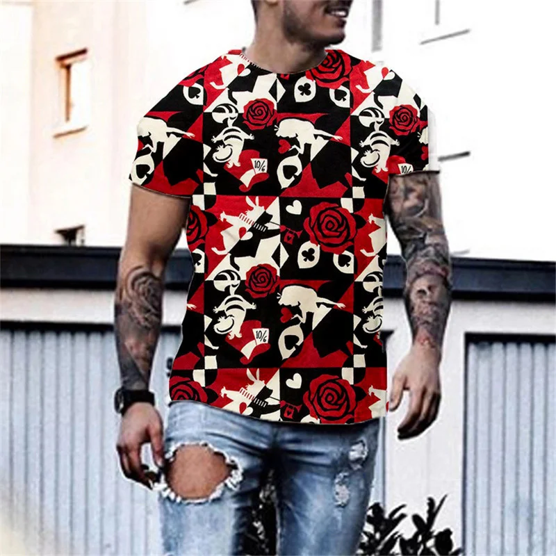 

2021 European and American new men's T-shirt simple pattern 3D printing round neck short sleeve youth street trend T