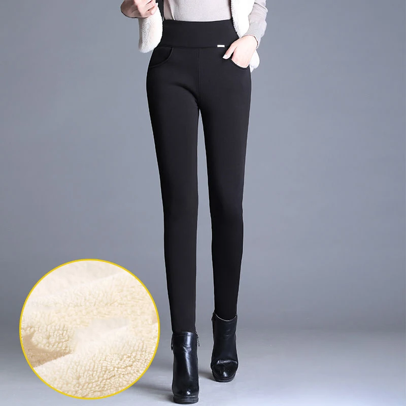 

Winter Mom's plus size 5xl Thicking warm Pants streetwear High Waist Skinny Pencil Trousers Lamb hair stretch Leggings Pants