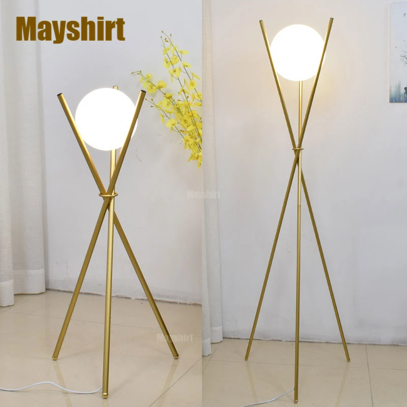 Gold Tripod Metal Floor Lamps for Living Room Modern Glass Standing Lamp Bedroom Bedside Led Tall Stand Light Fixtures Home Deco | Лампы и