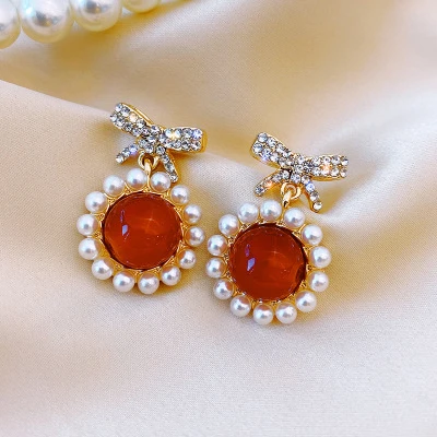 Корейские красные серьги с помпоном и меховым модные бархатные бантом сердечком