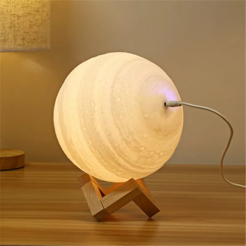 Светильник с 3D принтом планеты перезаряжаемый светильник ночник деревянным