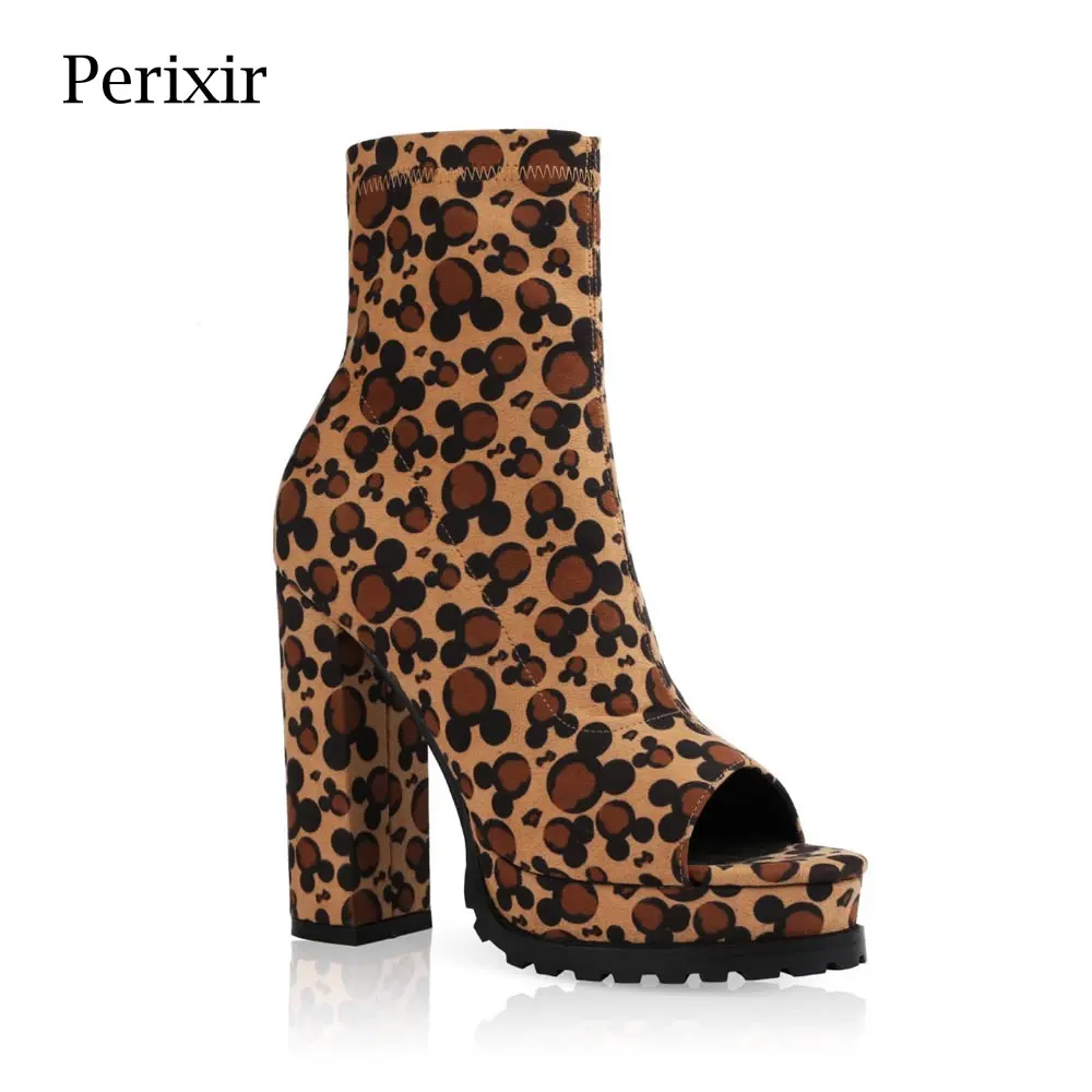 Женские ботильоны Perixir с открытым носком ботинки на платформе и массивном