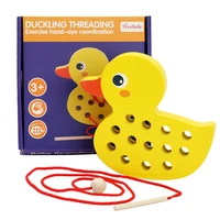 montessori little yellow duck whale threading game baby exercise hands on early childhood teaching aids wooden toys kids gifts