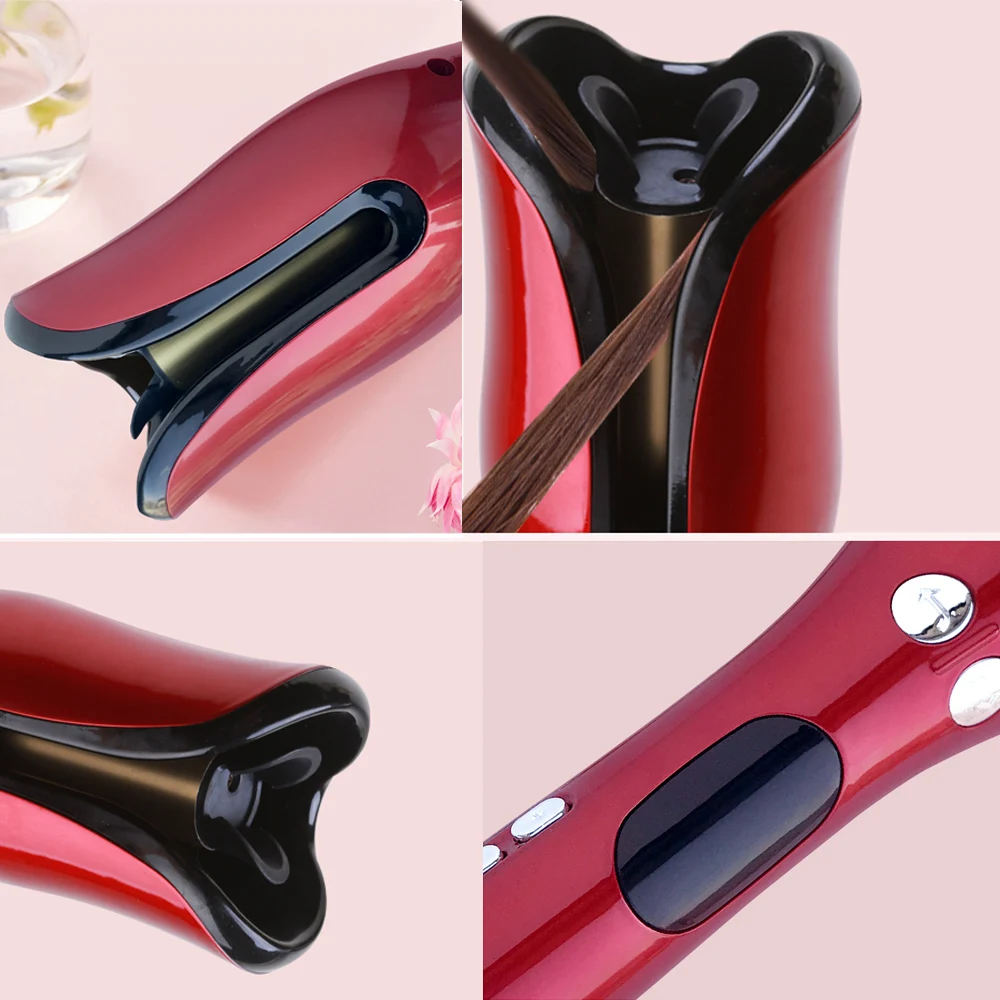 

Automatic Ceramic Rotating Hair Curler Rose Professional Air Spin N Curl Hair Curler for All Hair Type LCD Display Anti Scalding