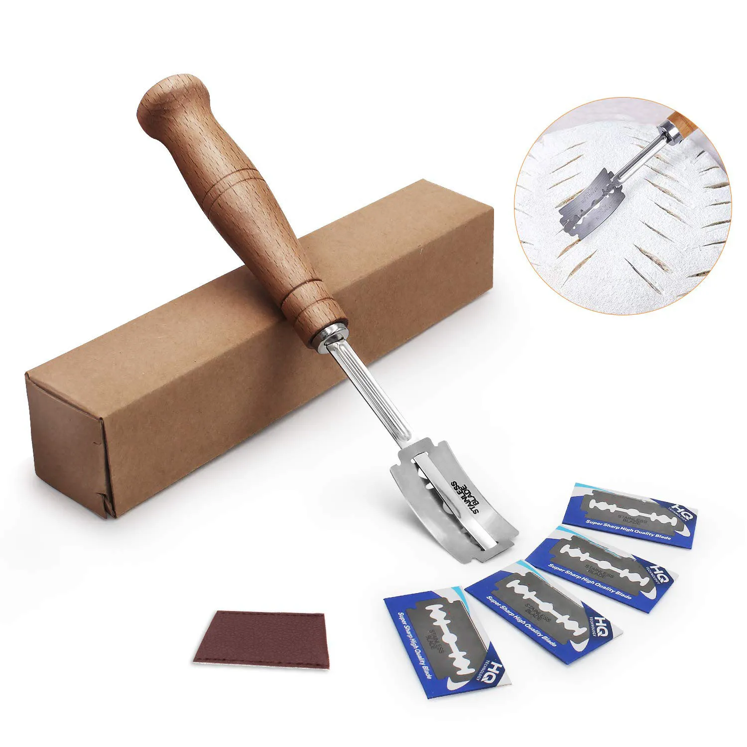 

Bread Bakers Cutter Slashing Tool Bread Lame Dough Scoring Blade Tools Making Razor Cutter Curved Knife with Leather Protective