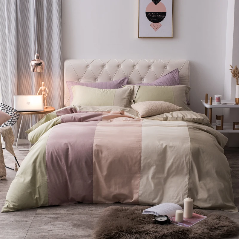 

100% Cotton coffee grey purple green pink Bedding Set twin queen king size kids adults Duvet cover Bed sheet set pillowcase 36