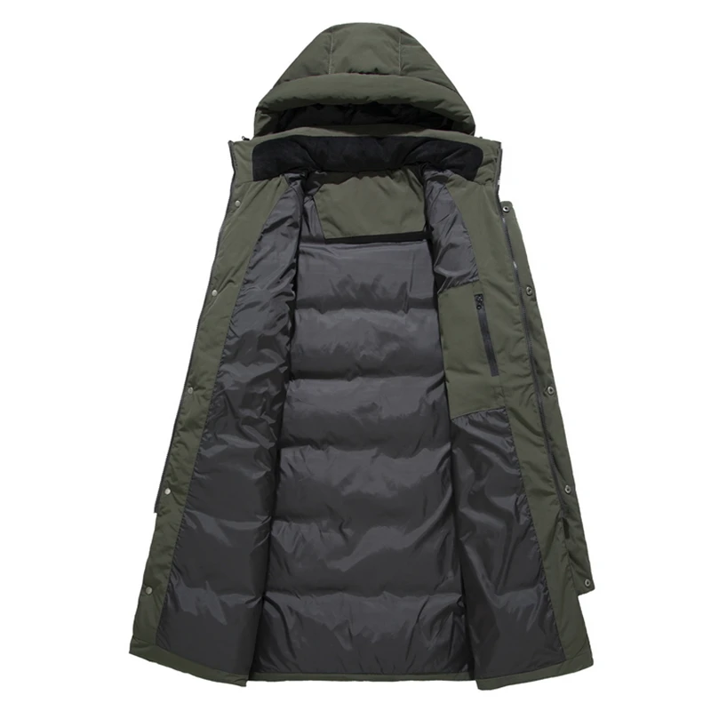 Мужская длинная куртка-пуховик черная приталенная верхняя одежда для мужчин