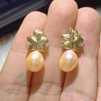 10 11mm pink baroque pearl earring 18 k gold ear drop cultured party wedding hook women classic