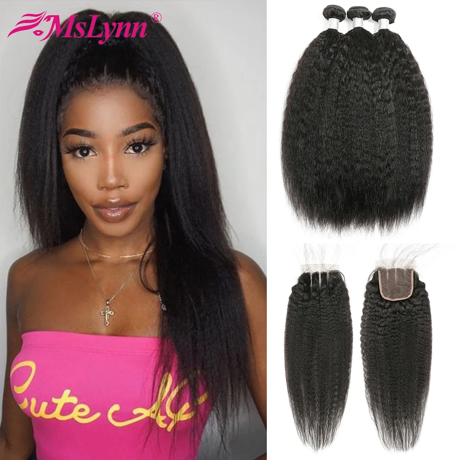 Кудрявые прямые волосы пряди с закрытием бразильские вплетаемые человеческих