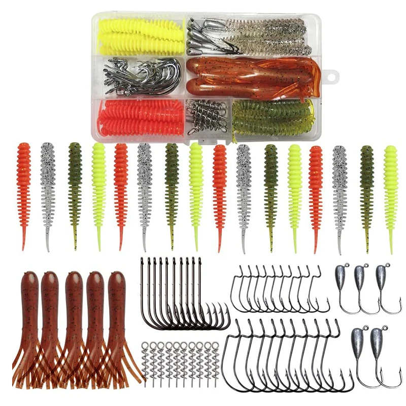 

70pcs jig Fishing Hooks lead head hook with octopus skirt worms bait for Texas rig lures fishing tackle