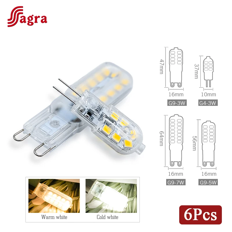 Светодиодная лампа G4 G9 высокой яркости SMD2835 6 шт./Лот 3 Вт 5 7 220 В переменного тока 230
