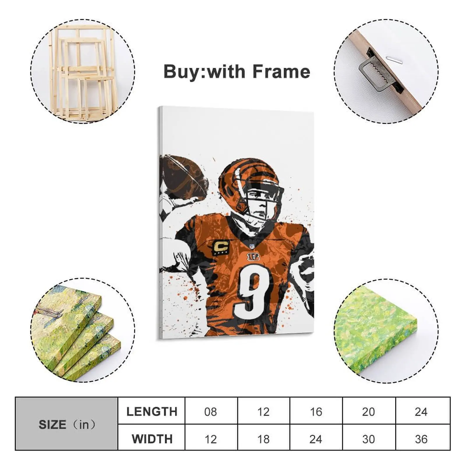 

Decor 9 Joe Burrow Print Painting Canvas Hang A Picture for Living Room Wall Room Posters With Frame Modern Home