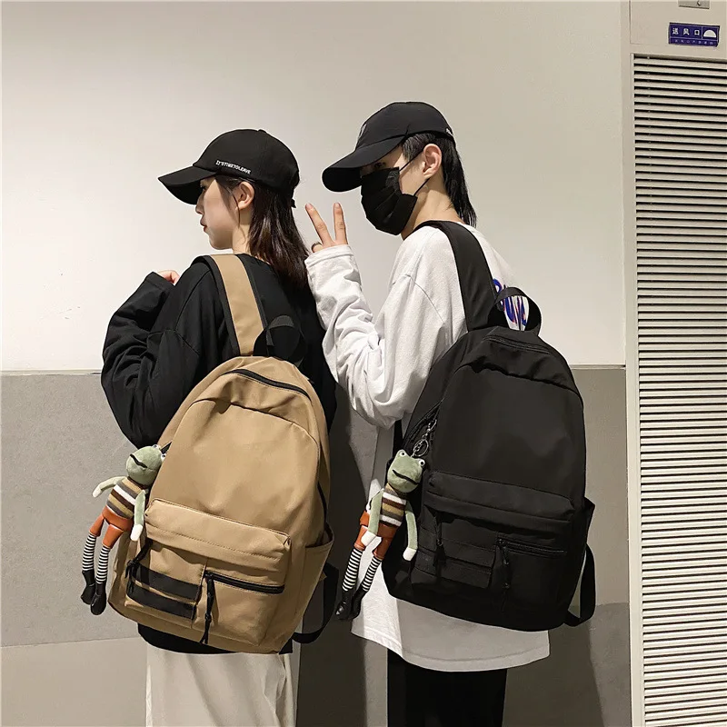 

Unisex Couple School Backpack Bags Solid Nylon Women's Men's Bagpack Large Capacity Female Travel Shopping Backpacks