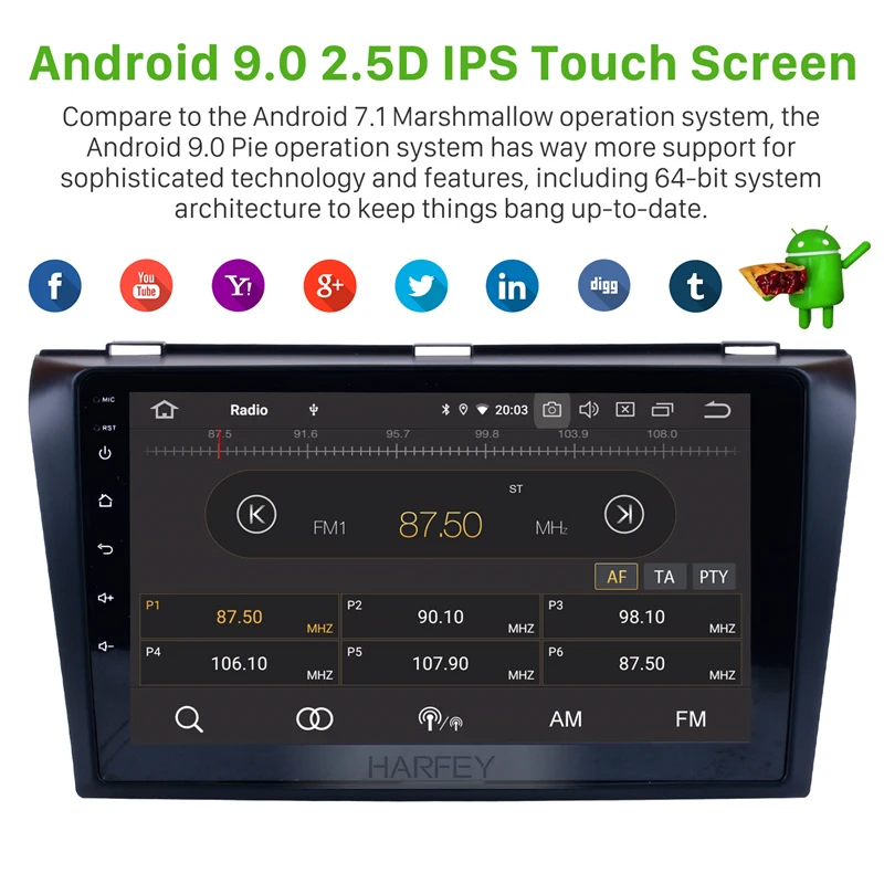 Harfey 4 + 64 ГБ 9 'ɺndroid 10 0 автомобильное радио для Mazda 3 2004-2009 GPS Navi мультимедийный