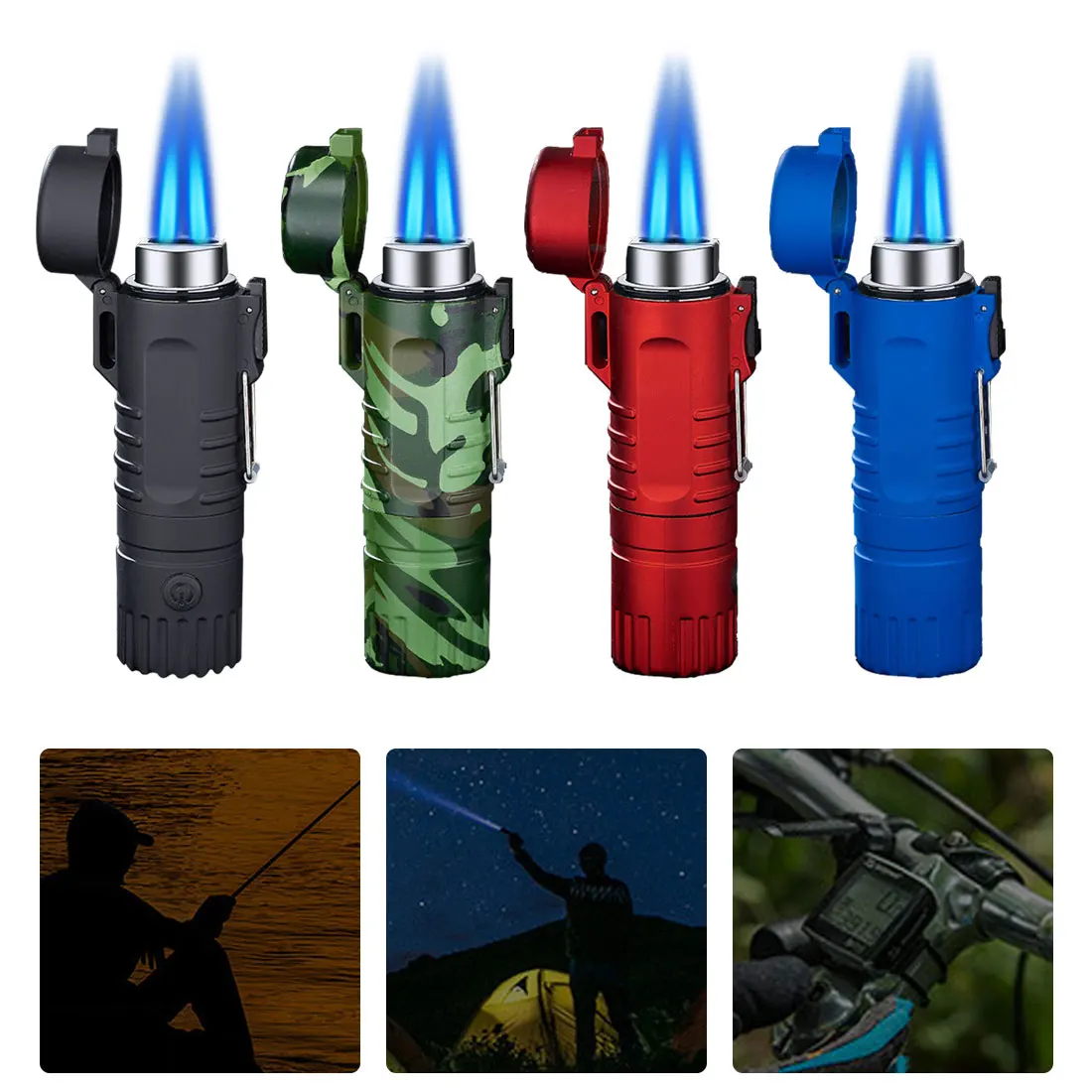 

Outdoor Camping Lighting Lighter Waterproof and Metal Jet Butane Turbo Lighters Waterproof And Windproof Cigarettes Accessories