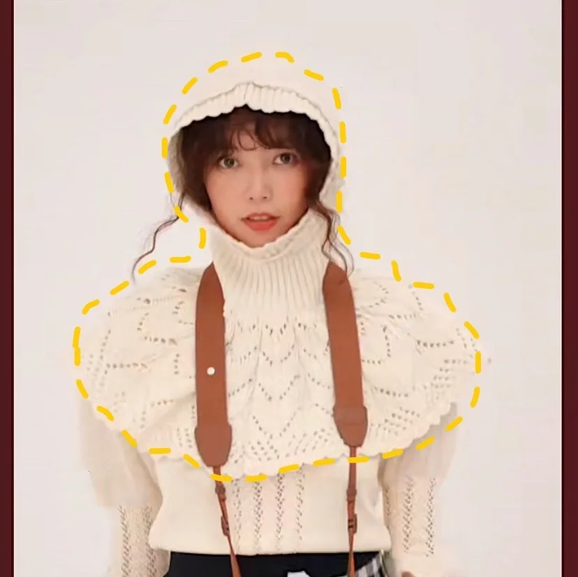 Cute Crocheted Neck Cap Wool Knitted Warm Hat Women Autumn and Winter Scarf One | Аксессуары для одежды