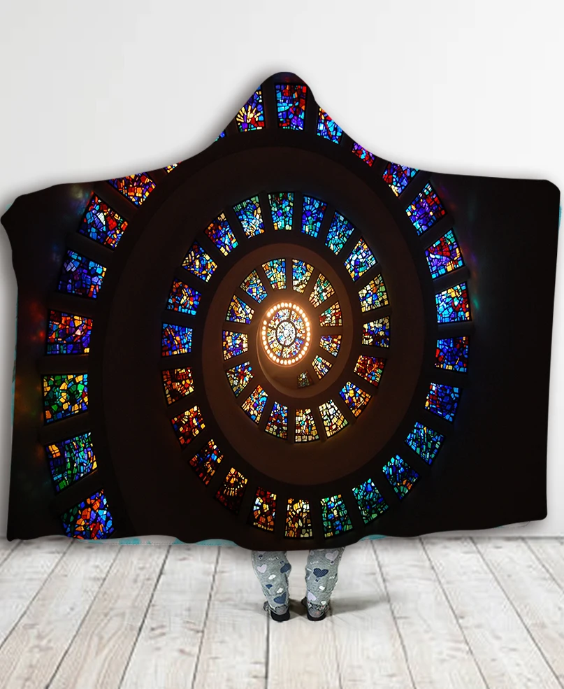 

Series Pattern Print Hooded Blankets Wearable Unique Throw Blanket Retro Warm Costumes Adults Bedroom