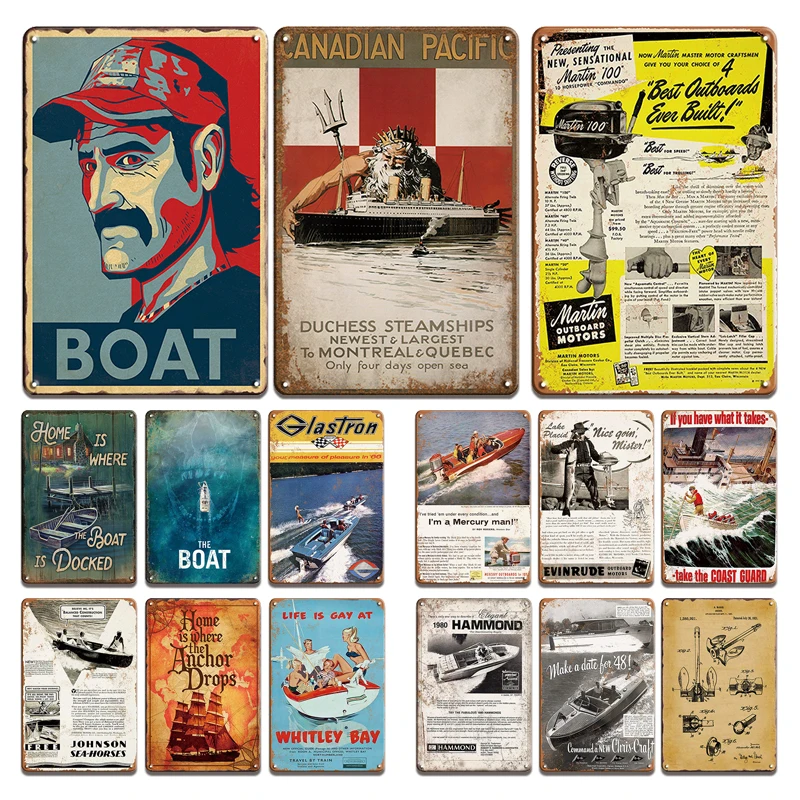 

Personalized Fish Boat Poster Metal Plaque Tin Sign Vintage Yacht Club Wall Decor Plates Retro Boat Anchor Sticker Home Decor
