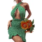 Женское мини-платье с цветочным принтом, открытой спиной и лямкой на шее