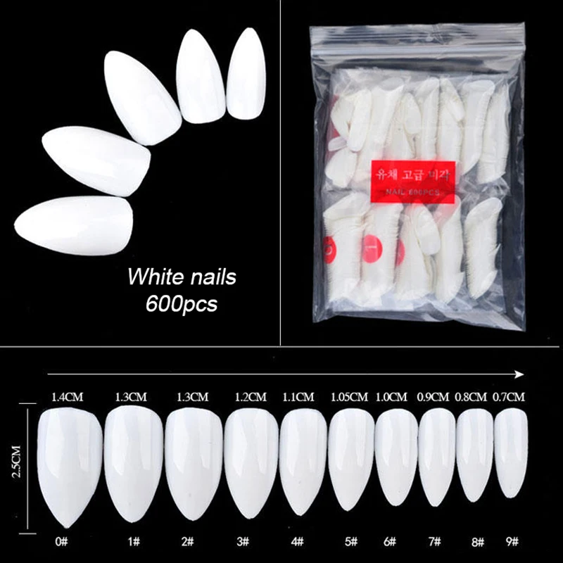 

600Pcs Clear White natural colors False Acrylic Nail Tips UV Gel Ultra Flexible Pack of 600 tips Fake Nails