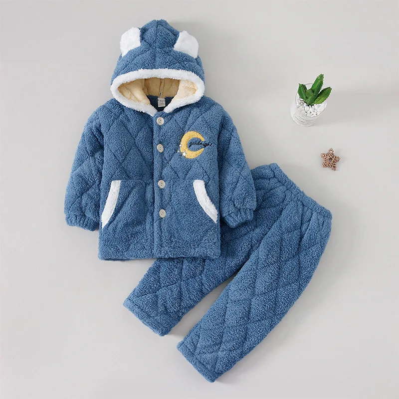 Pijamas Kawaii gruesos de felpa para padres e hijos, ropa de franela de manga larga para mantener el calor, bonitos dibujos animados, para el hogar y la familia, Invierno-2