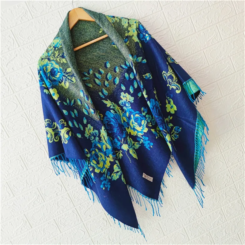 135*135cm Women National Scarf Winter Cashmere Big Size Square Scarves Poncho Ladies Pashmina Foulard Femme Travel Blanket Shawl fashionable women ponchos winter pashmina thick scarf plaid patchwork scarves big size women scarves shawl and wraps femme