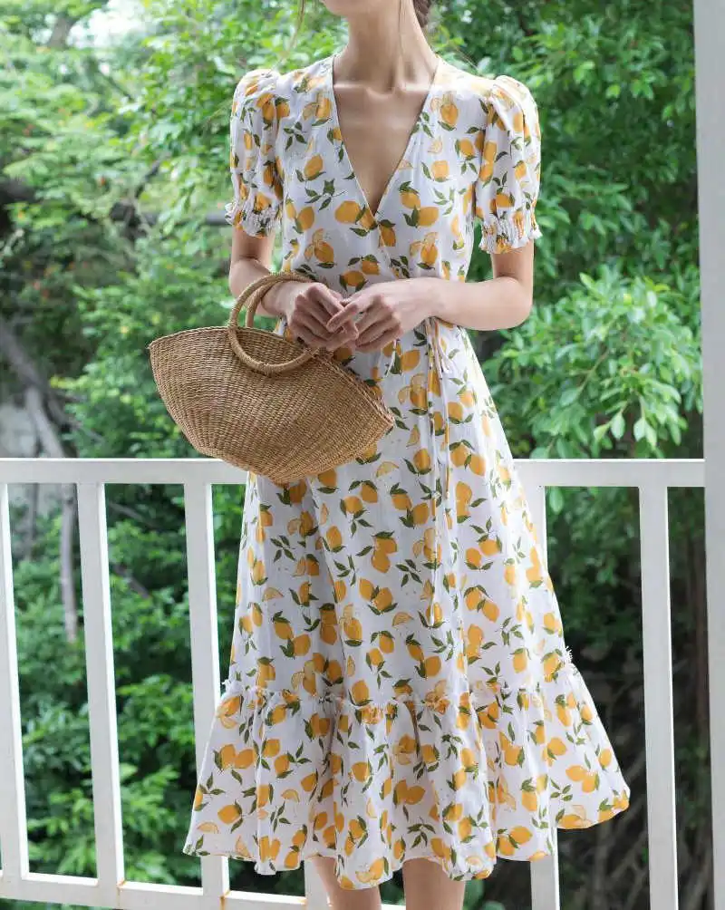 Новинка лета 2020 модная женская юбка с коротким рукавом и принтом лимона V